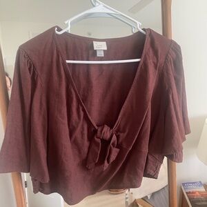 Deep Brown Tie-Front Blouse
